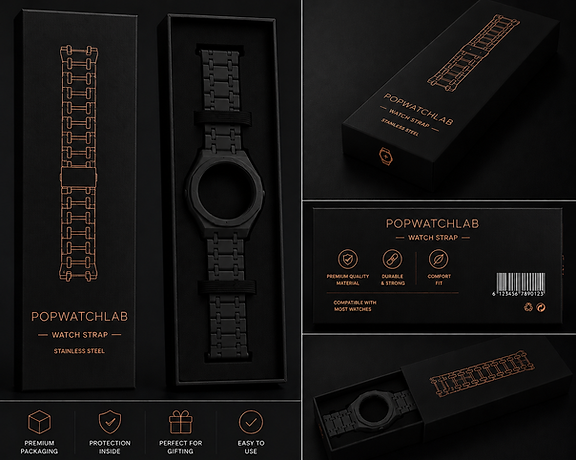 Le bracelet de montre en acier noir intégré